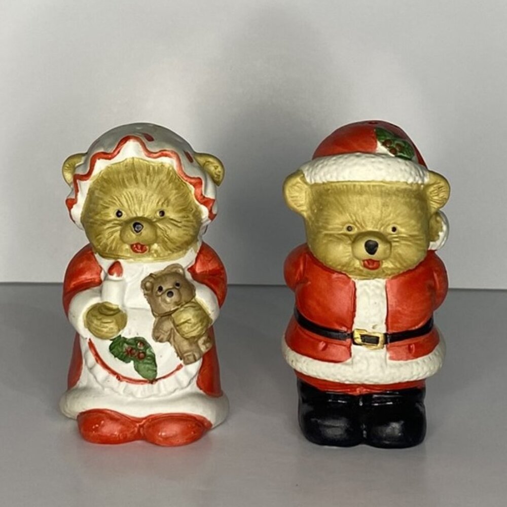 Vintage Mr & Mrs Bear Clause Christmas Salt and Pepper Shakers